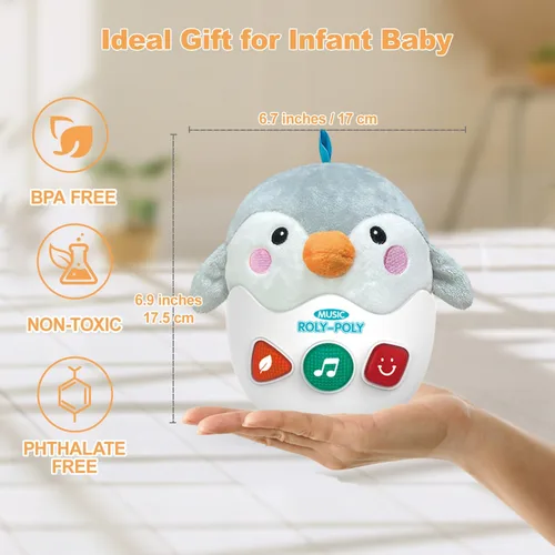 Miniatura 6 de Juguetes para bebés de 0-3-6-12 meses, regalos de ducha, peluche lindo con luces y sonidos, juguetes musicales para la barriga de pingüino