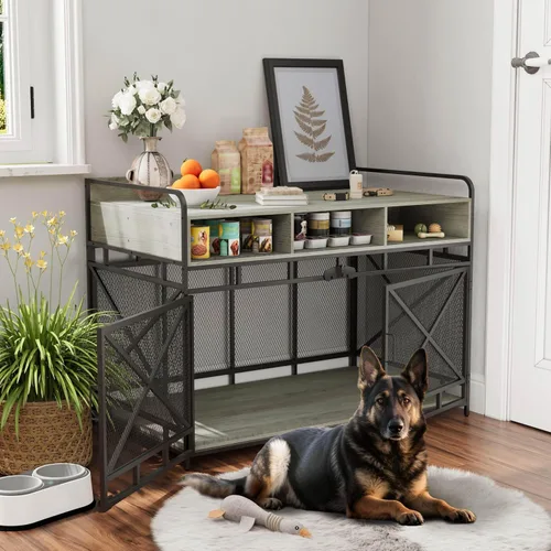 Miniatura 6 de Fulhope Muebles de Jaula para Perros, Mesa Auxiliar de Jaula para Perros de Madera Resistente de 48", Muebles de Perrera XL para Razas Grandes