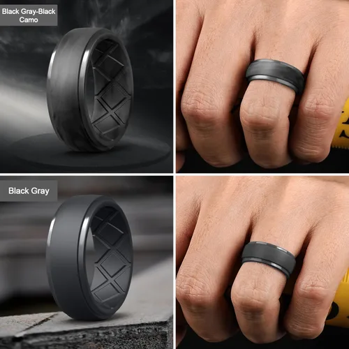 Miniatura 106 de Egnaro - Anillos de silicona para hombre, 25/64 pulgadas (10 mm) de ancho y 3/32 pulgadas (2.5 mm) de grosor, alianzas de boda de goma, paquete