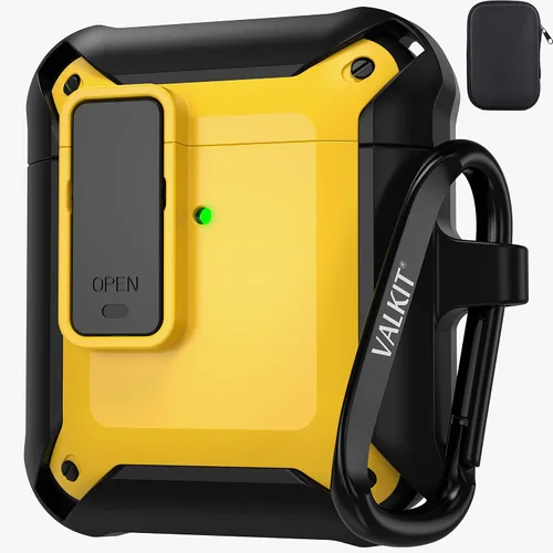 Valkit Funda para Airpods para hombres con cerradura, funda de cuerpo completo con llavero para AirPods de Apple a prueba de golpes, funda Amarillo