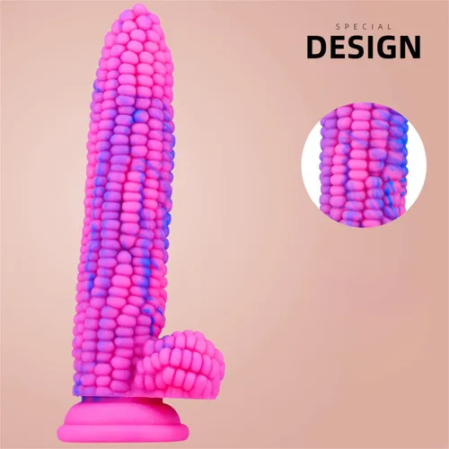 Miniatura 4 de Consolador monstruo colorido grano grande maíz adulto juguete sexual con fuerte ventosa 8 pulgadas consoladores vegetales suaves flexibles - rosa