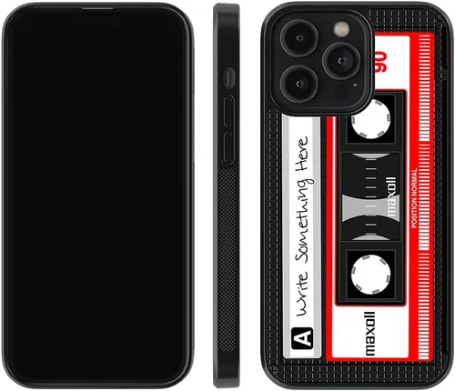Miniatura 5 de Funda de goma negra personalizada con cinta de casete compatible con Apple iPhone 17 Pro Max Air, 17e, 16e, 16 Pro Max Plus, 15 Pro Max Plus, 14, 13
