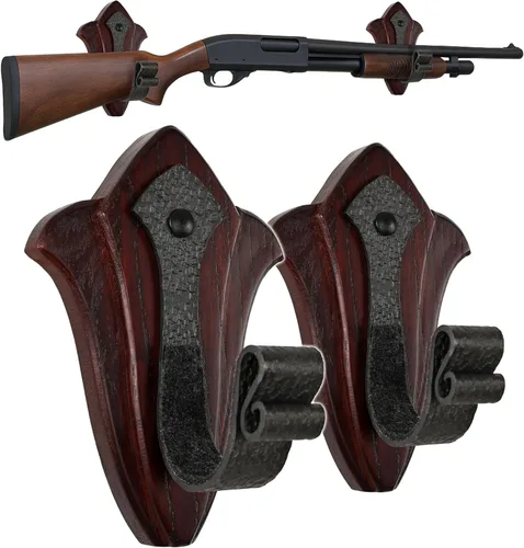 TESLYAR Soporte de Pared para Armas – Montaje Horizontal de Armas en Pared con Ganchos de Metal – Soporte de Pared para Rifles – Soporte de Pared
