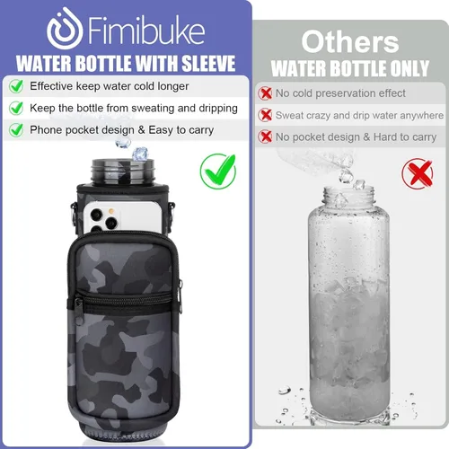 Miniatura 4 de Fimibuke - Botella de agua de 32 onzas líquidas con funda, sin bisfenol A, a prueba de fugas, deportiva, motivacional, con pajilla y correa, bolsa