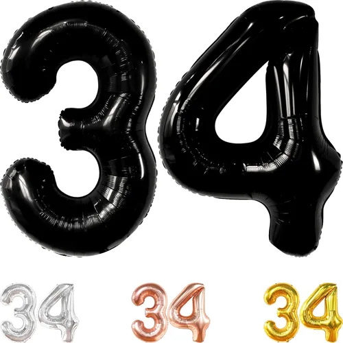 Miniatura 7 de KatchOn Juego de globos gigantes del número 34, 40 pulgadas, globos de cumpleaños número 34, decoraciones de cumpleaños de 34 años, decoraciones