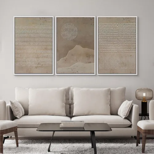 Miniatura 211 de SIGNWIN Lienzo enmarcado para pared, arte con pinceladas de flujo neutro en tonos beige abstractos, ilustraciones, arte moderno, decorativo
