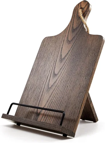Miniatura 2 de FANATU Soporte para libro de cocina, de madera rústica, estilo tabla de cortar, soporte ajustable para libros de recetas para iPad y soporte