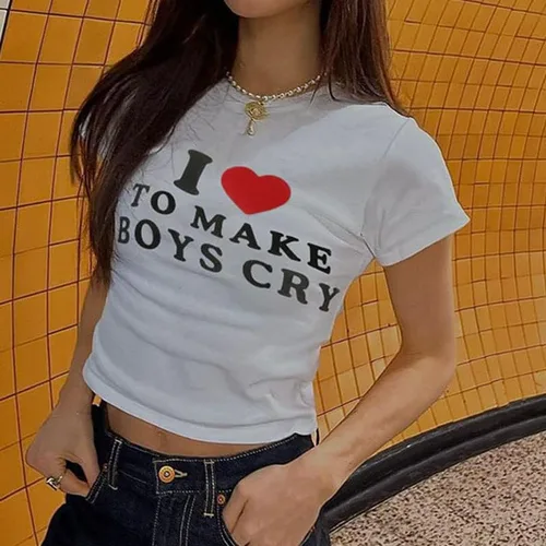 Miniatura 3 de Camiseta corta Y2K con estampado de letras y texto en inglés Grunge para mujer y niña