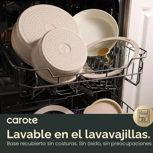 Miniatura 4 de CAROTE Juego de 18 piezas de batería de cocina de cerámica con revestimiento antiadherente de titanio con asas desmontables, batería de cocina