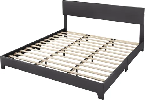 Miniatura 8 de Allewie - Base de cama tamaño King con cabecera ajustable, plataforma de cama de piel sintética con listones de madera, base de colchón resistente