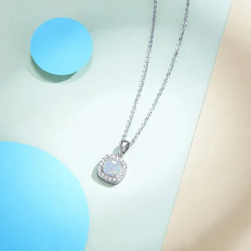 Miniatura 3 de Carleen Juego de joyas de plata de ley 925 chapada en oro blanco de 14 quilates, circonita cúbica, halo de ópalo creado, regalo para mujeres y niñas