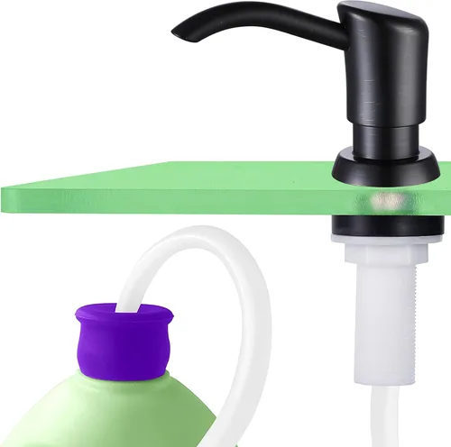Miniatura 12 de GAGALIFE Dispensador de jabón empotrado en mostrador (níquel cepillado) para fregadero de cocina y kit de tubo de extensión, actualización