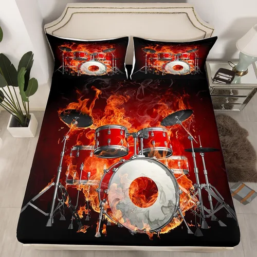 Miniatura 26 de Erosebridal Juego de sábanas de tamaño individual con temática musical, con estampado de notas musicales, juego de cama ajustable en blanco y negro