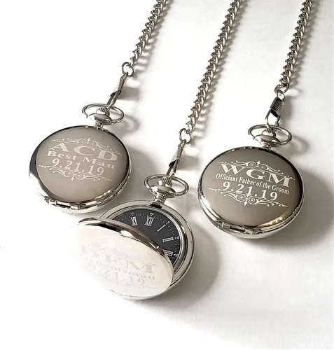 Miniatura 6 de Juego de 3 relojes de bolsillo con grabado personalizado para hombre o mujer, reloj personalizado con cadena y caja incluida, grabado incluido