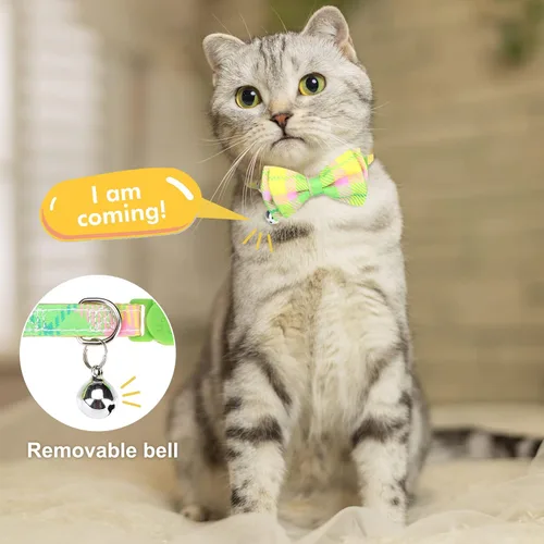 Miniatura 4 de Breakaway - Collares de gato con campana y bonitos colgantes, paquete de 3 collares de seguridad ajustables para gatitos, decoración para gatos Verde