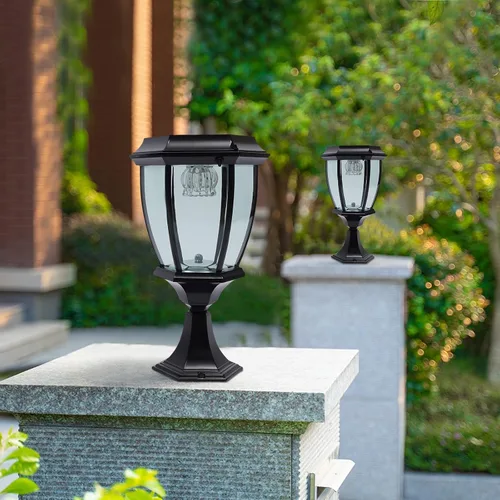 Miniatura 3 de Lámpara solar LED para poste de entrada, valla de entrada, farol al aire libre, para el hogar, jardín, patio, 6000 lúmenes (negro)