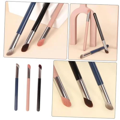 Miniatura 4 de Beaupretty 3 brochas correctoras para debajo de los ojos, mini cepillo de nariz plano en ángulo para ocultar la mezcla y pulir