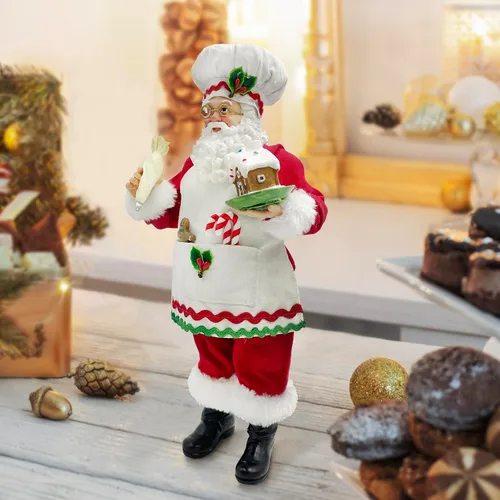 Miniatura 6 de Estatua de Santa Chef de Cocina de 11 Pulgadas con Casa de Jengibre, Figura de Santa de Resina Decoración Navideña Adorno Regalo de Navidad