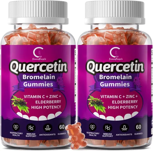 Gomitas de quercetina, quercetina con bromelina, vitamina C, zinc y saúco, apoyo inmunológico de alta potencia, salud respiratoria y suplemento