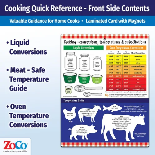 Miniatura 2 de ZOCO – Imán de conversión de cocina – Temperatura de horno, alimentos y carne, sustitución de ingredientes de cocina, tabla de conversiones