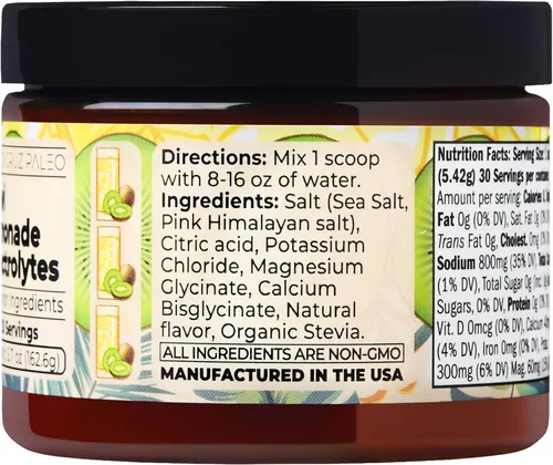 Miniatura 6 de Santa Cruz Paleo Polvo de electrolitos, sabor a limonada de kiwi, mezcla de bebida de hidratación sin azúcar con sal rosa del Himalaya, sal marina