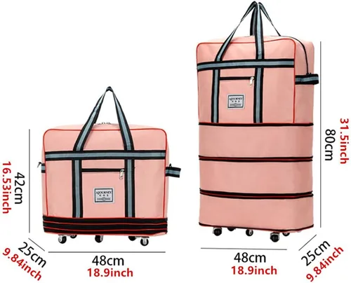 Miniatura 5 de Radefasun Bolsa de viaje Oxford expandible extra grande con ruedas, impermeable, ligera, plegable, maleta, Rosado, Equipaje extensible central