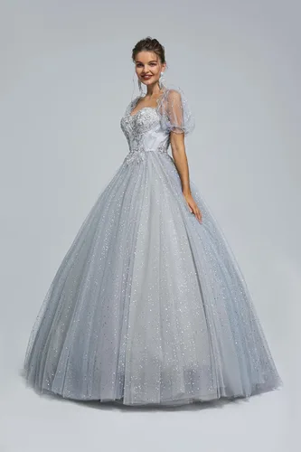 Miniatura 7 de Engerla Vestido largo de quinceañera de tul con cuentas para mujer