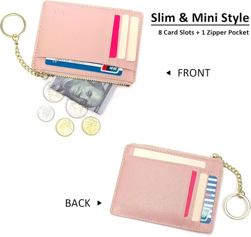 Miniatura 35 de Tarjetero delgado con bloqueo RFID, billetera de bolsillo pequeño, con cremallera Keychian para monedero, monedero y tarjetero para mujeres y hombres
