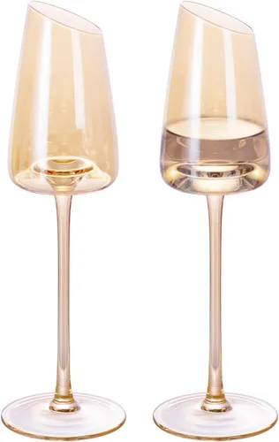 Miniatura 13 de KAMMAK Juego de 2 copas de vino de 11.49 onzas, de cristal soplado a mano, borde fino y tallo largo, perfectas para rojo y blanco, uso diario