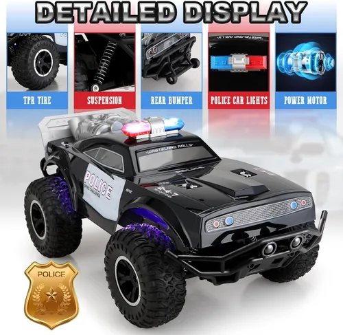 Miniatura 2 de Carox Coche de policía grande a control remoto con luces y sirenas para niños 1:8 coche policía con tres baterías recargables duradero RC camión