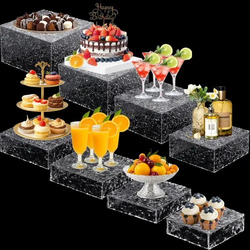 Miniatura 12 de Geelin Paquete de 8 elevadores acrílicos para buffet - Cajas cúbicas decorativas de 3 a 10 pulgadas, soportes de exhibición con fondos huecos