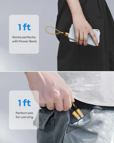 Miniatura 6 de etguuds Cable USB C a USB C dorado de 1 pie, paquete de 2 cables USBC a USBC de 60 W, cable de carga tipo C a C, cable de carga rápida para iPhone