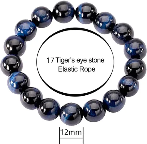 Miniatura 4 de Jewever Pulsera elástica de cuentas redondas lisas de ojo de tigre, unisex (varias piezas)
