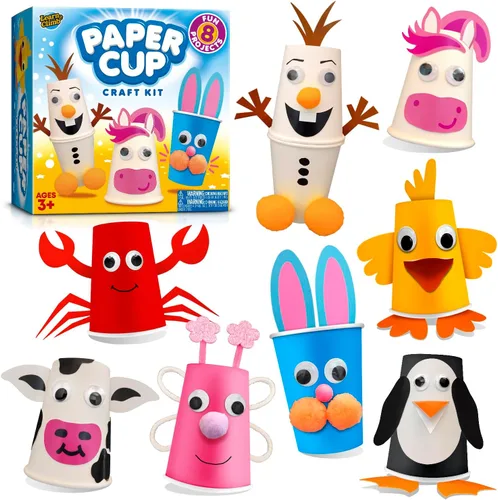 Artes y manualidades para niños pequeños y niños de 3 a 6 años – Kit de manualidades de vasos de papel, 8 proyectos de animales – Actividad