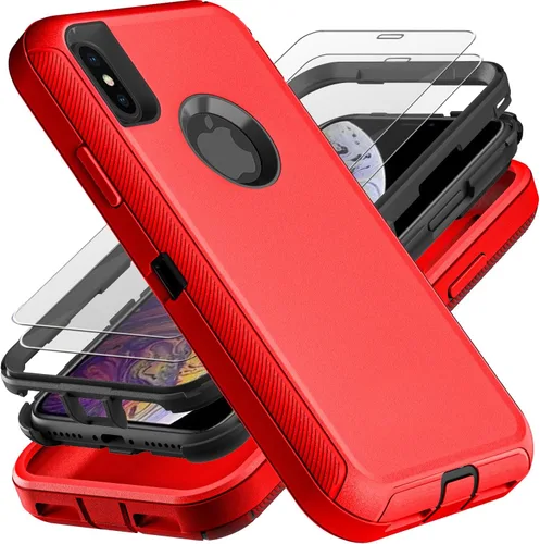 Miniatura 10 de YKHJKLEC Funda para iPhone Xs Max, grado militar 3 en 1, resistente a los golpes, a prueba de caídas, polvo con 2 protectores de pantalla de vidrio