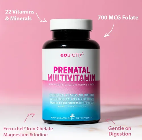 Miniatura 3 de GoBiotix Vitaminas prenatales veganas con hierro, calcio, vitamina D2, C, zinc y ácido fólico para mujeres embarazadas y antes del embarazo