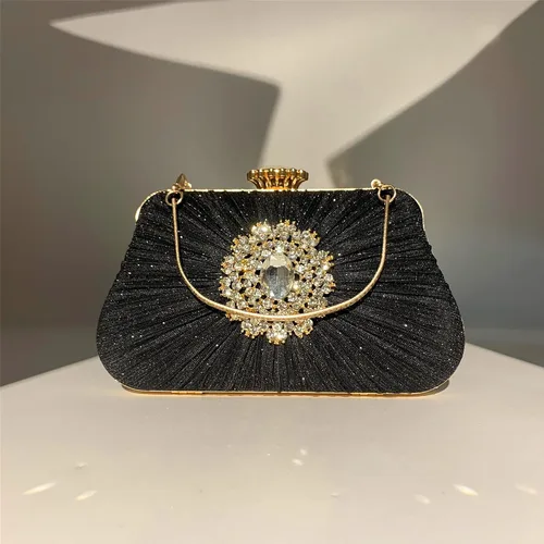 Miniatura 7 de Buric - Bolso de mano con purpurina para mujer, con diamantes plisados, para novia, boda, fiesta, con bolsa de diamantes de imitación