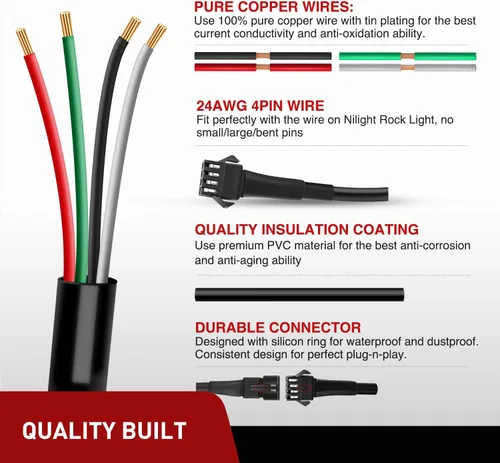 Miniatura 4 de Nilight - Cable de extensión para motocicleta, 4 tiras de luces led de 2 pies, 3 divisores en Y de 2 vías, extensión de 4 clavijas para tiras