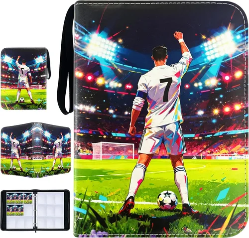Miniatura 8 de Carpeta de tarjetas de fútbol para 900 tarjetas, 9 bolsillos, colecciones de tarjetas, 50 páginas, soporte de tarjetas de doble cara con cremallera