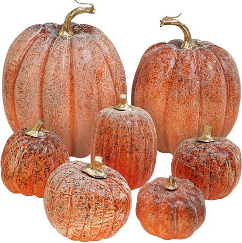 Miniatura 14 de 7 piezas de calabazas artificiales de otoño de tamaños variados, calabazas de cosecha, calabazas de espuma sintética para la temporada de otoño