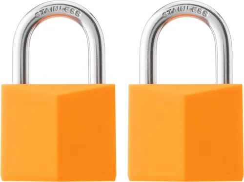 Miniatura 8 de Paquete de 12 cerraduras con llave igual, candado de latón cubierto naranja con grillete de acero inoxidable, cuerpo de bloqueo de 1-9/16 pulgadas