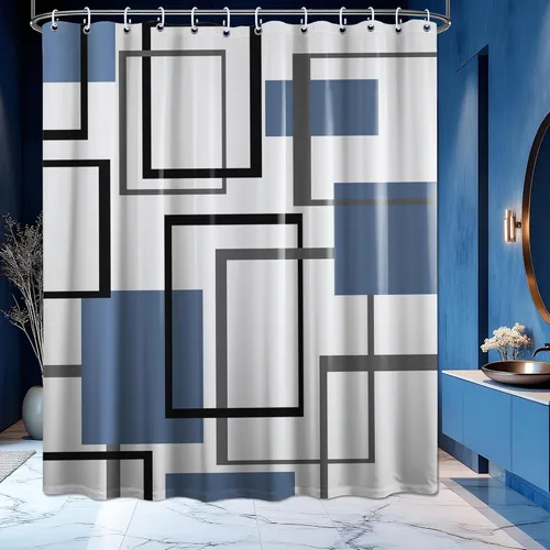 Miniatura 49 de Cortina de Ducha en Blanco y Negro Geométrica Cortinas de Ducha para Decoración de Baños de Hombres Juego de Cortina de Baño en Negro Blanco y Gris
