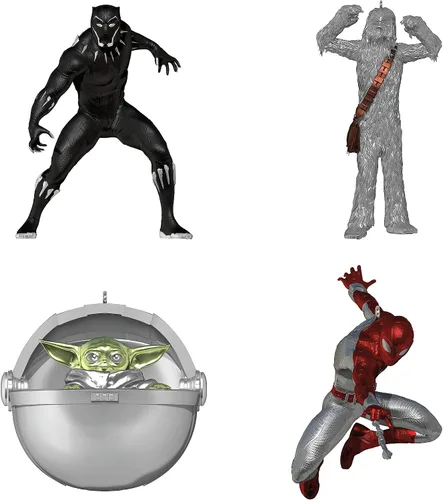 Hallmark Keepsake Adorno de Navidad 2023, Disney 100 años de Wonder Star Wars y Marvel Heroes, juego de 4, regalos para fanáticos de Star Wars,