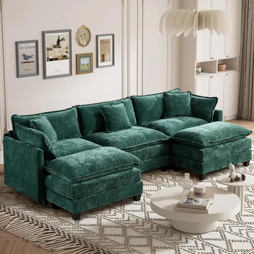 Miniatura 50 de Sofá seccional modular convertible de 76.7", sofás de dos plazas de chenilla con asiento profundo y cojines tipo loveseat para sala de estar, Beige