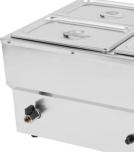 Miniatura 8 de Calentador eléctrico comercial de 4 sartenes, calentador de sopa de acero inoxidable de 1500 W, recipiente para encimera de buffet Bain Marie