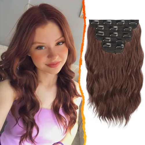 Miniatura 19 de BARSDAR Extensiones de cabello ondulado con clip, color marrón chocolate oscuro, extensiones de cabello con clip de 20 pulgadas para mujer, 5 piezas