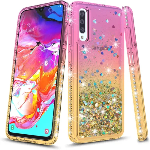 Funda para Samsung Galaxy A70, diseño de arena movediza con purpurina brillante y diamantes de imitación de TPU líquido colorido para Samsung Galaxy