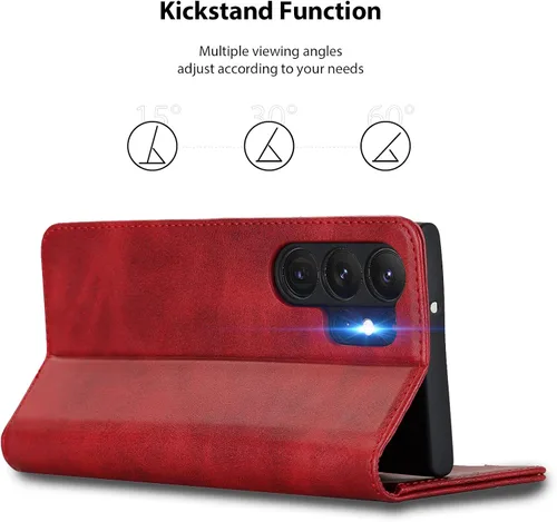 Miniatura 4 de Havaya Funda tipo cartera para Samsung Galaxy S23 Ultra, tapa magnética con tarjetero y soporte para tarjeta - rojo PU+rojo