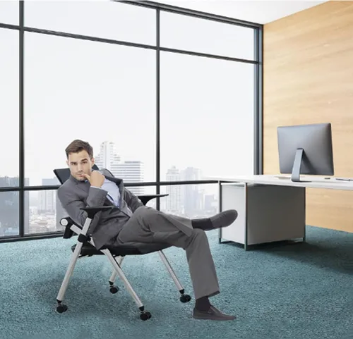 Miniatura 2 de Silla de oficina plegable con ruedas, sillas de entrenamiento para conferencias, sillas de oficina acolchadas portátiles. Respaldo hinchable