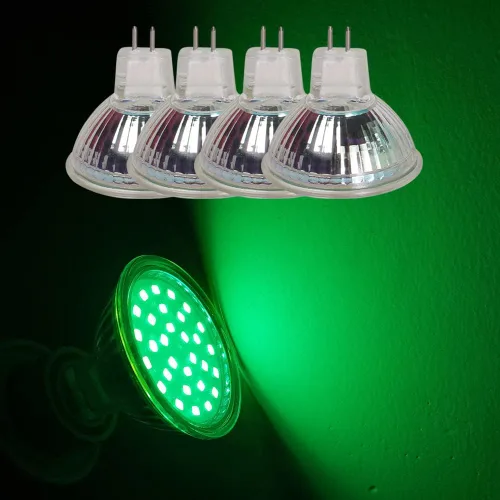 12V bajo voltaje MR16 GU5.3 Base LED 4W Bombilla verde equivalente a 20W 35W Luz halógena para iluminación de pista de inundación de paisaje al aire